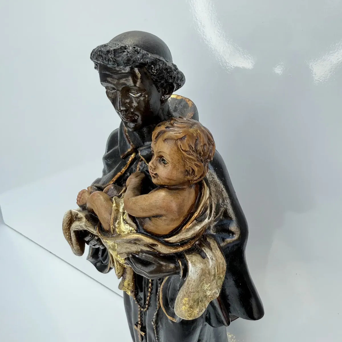 Escultura Imagem São Benedito 30cm Pintura Envelhecida Luxo