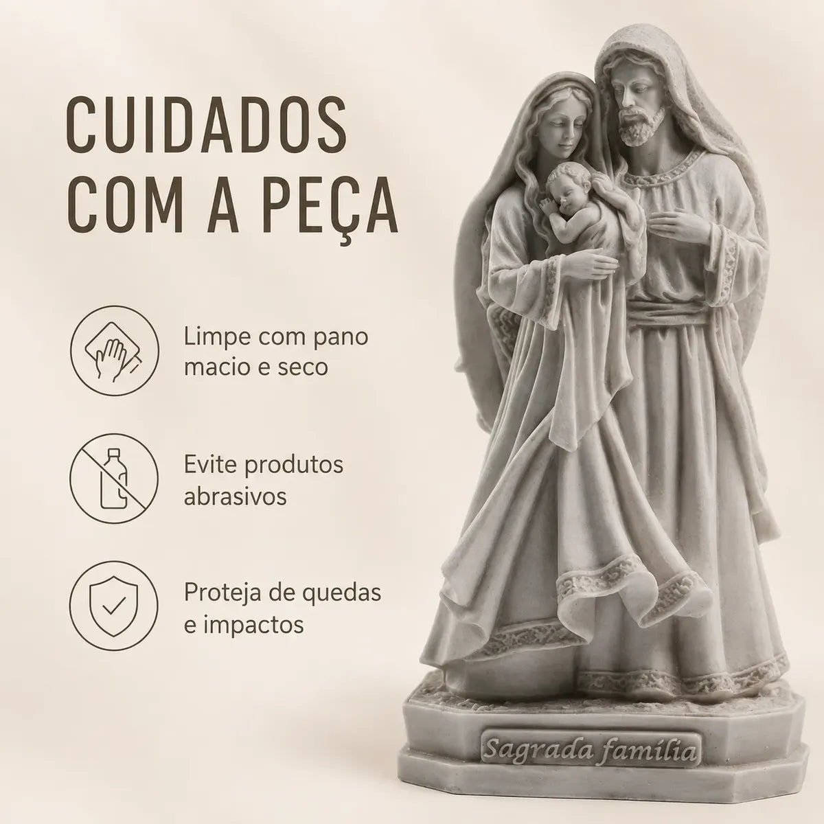 Imagem Sagrada Família Ternura 30cm Mármore Premium Luxo