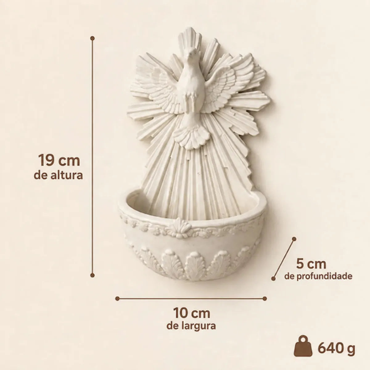 Pia Água Benta Divino Espírito Santo Mármore 19 Cm