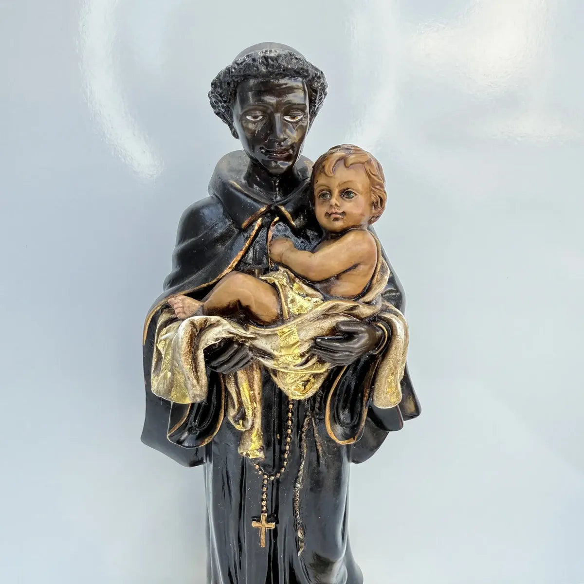 Escultura Imagem São Benedito 30cm Pintura Envelhecida Luxo