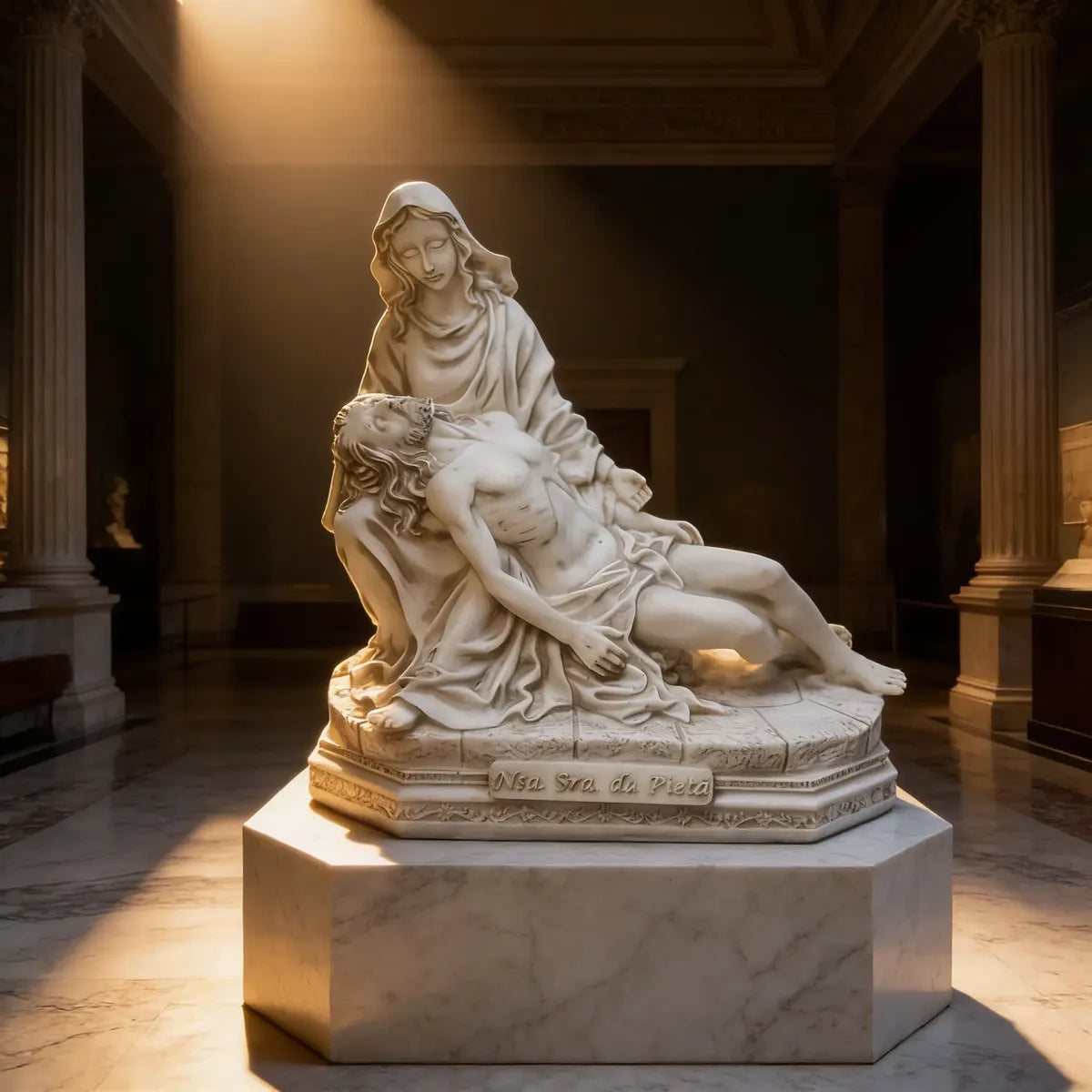 Escultura Nossa Senhora Pietá 17x17cm Mármore Premium Luxo