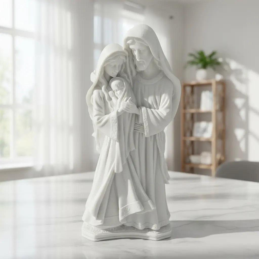 Estátua Sagrada Família Ternura 40cm Mármore Premium Luxo