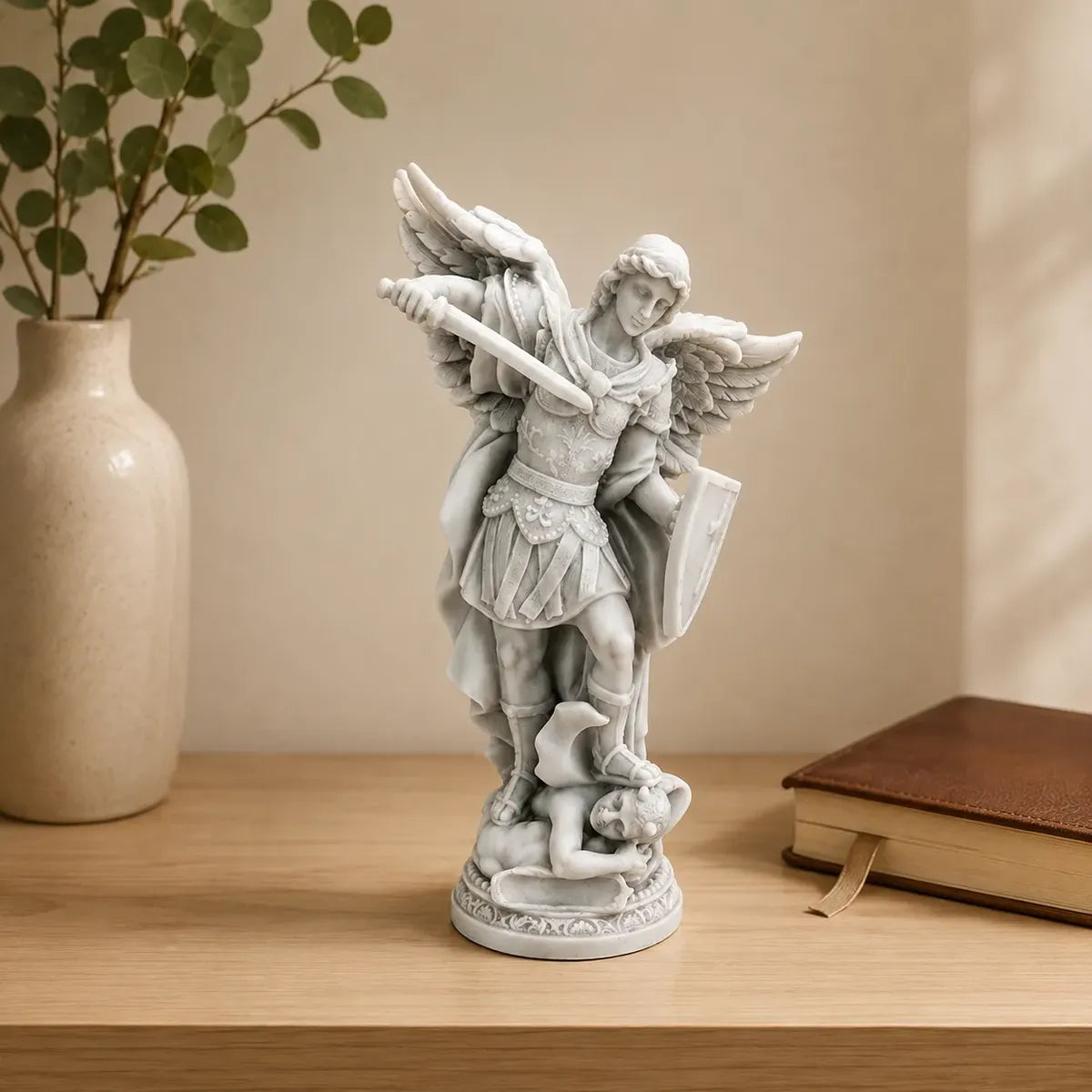 Escultura São Miguel Arcanjo 15cm Mármore Premium Luxo