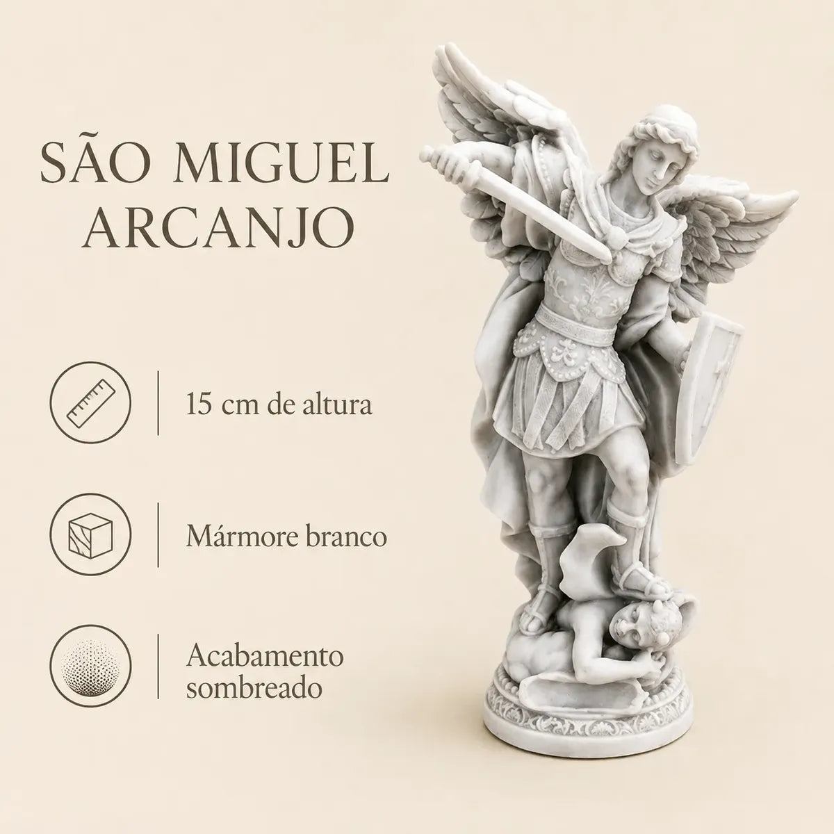 Escultura São Miguel Arcanjo 15cm Mármore Premium Luxo