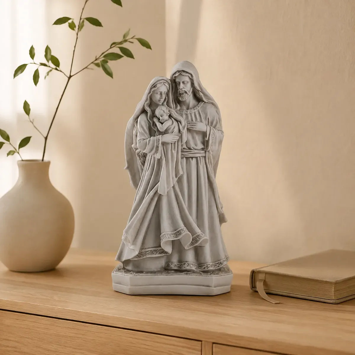 Imagem Sagrada Família Ternura 30cm Mármore Premium Luxo