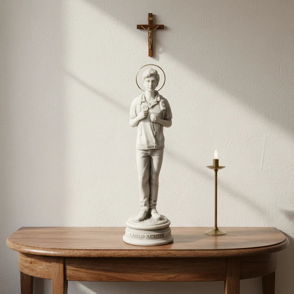 Beato Carlo Acutis 23cm Mármore Maciço C/ Auréola Sombreado
