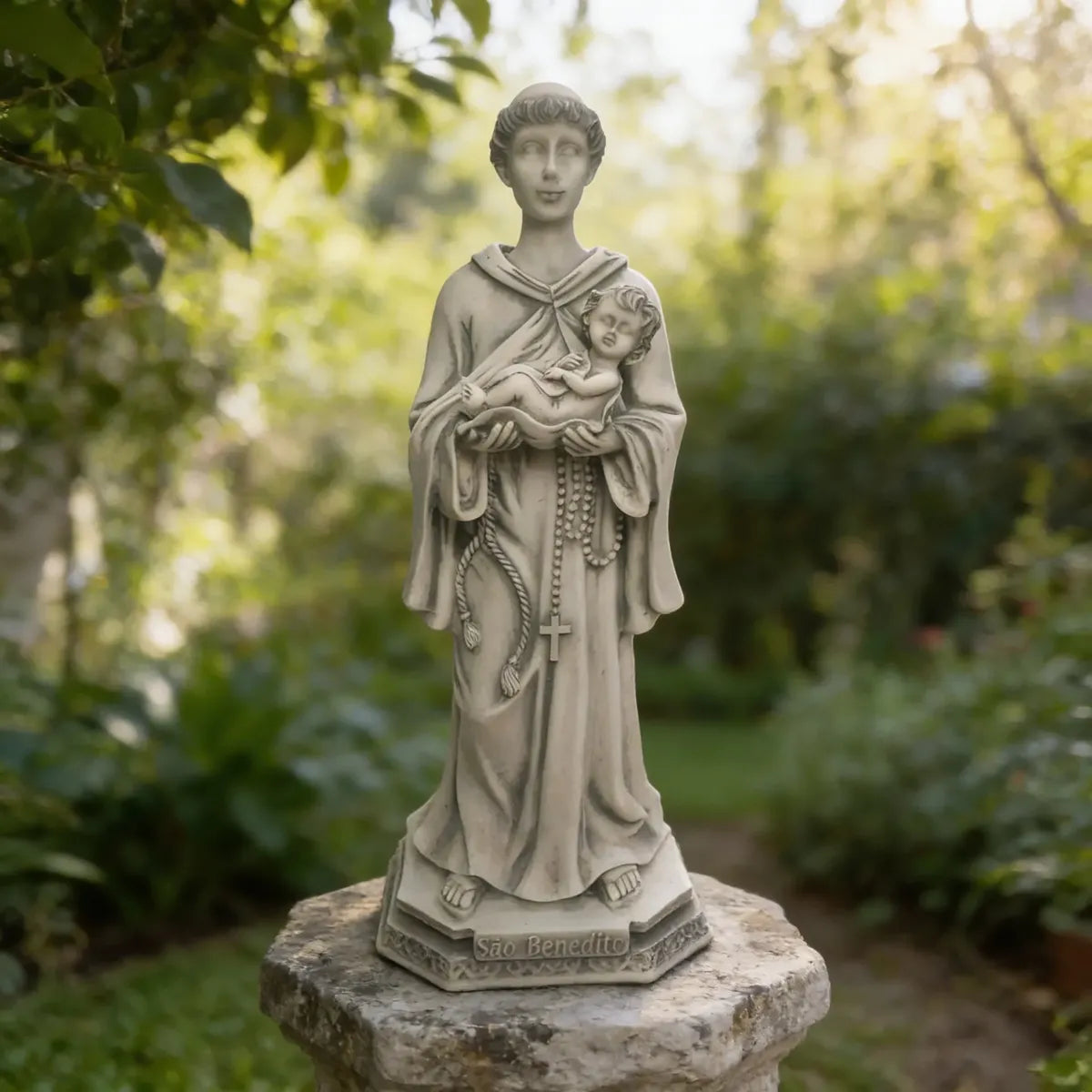 Escultura Original São Benedito 30 Cm Mármore Premium