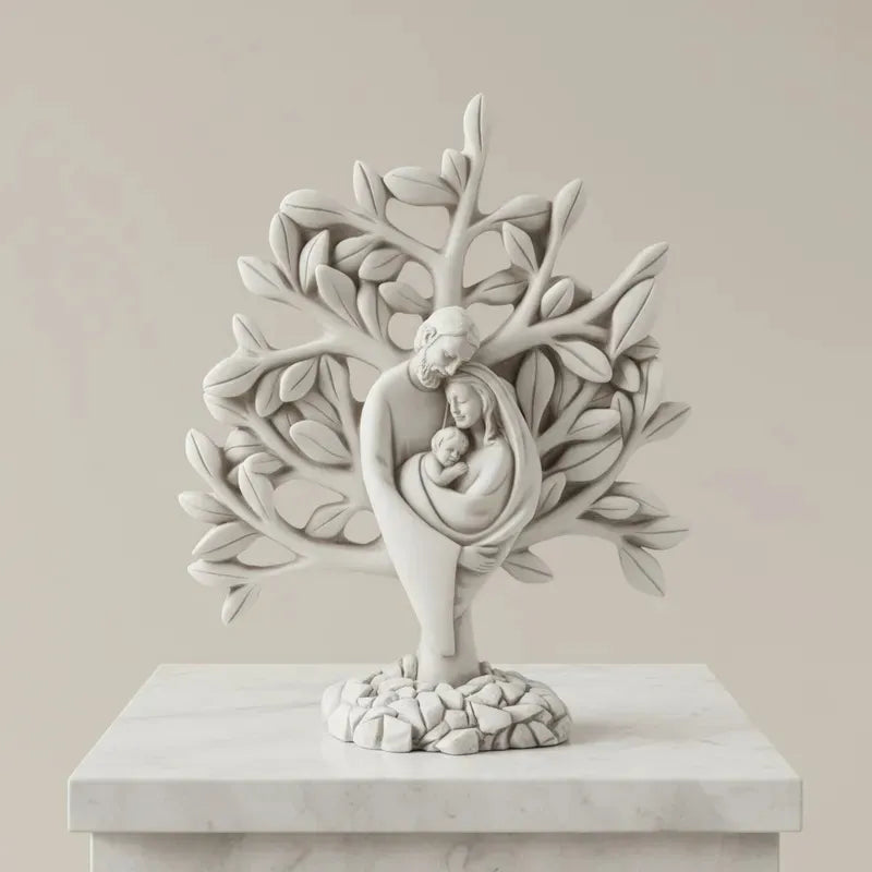 Escultura Em Mármore Da Sagrada Família Árvore Da Vida 20cm