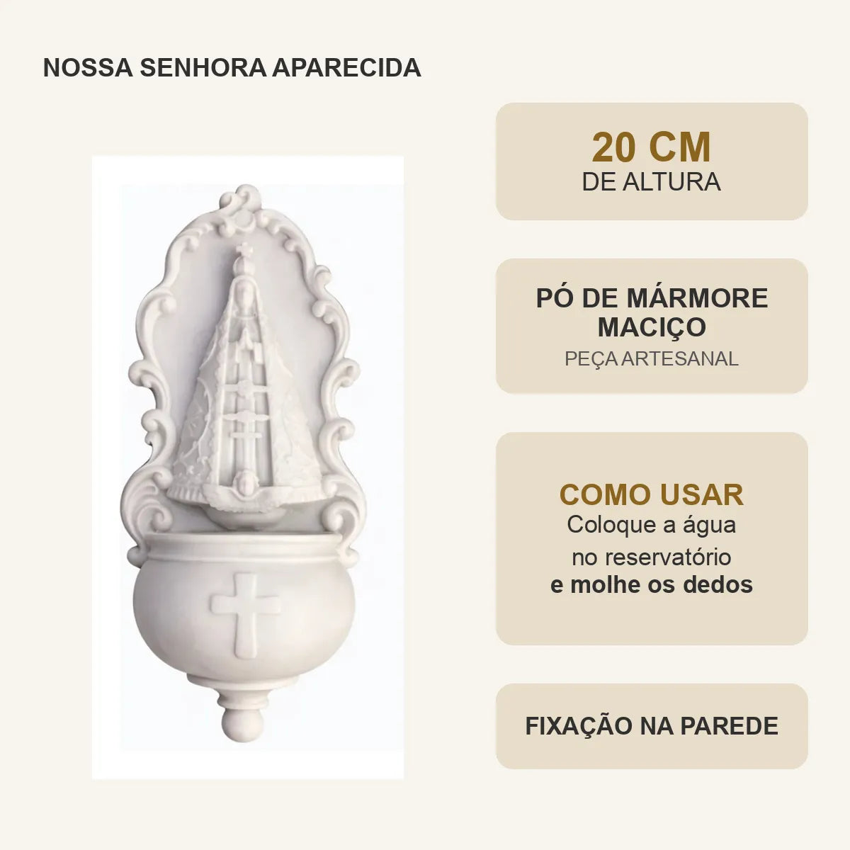 Pia Água Benta Nossa Sra Aparecida Em Mármore 20cm