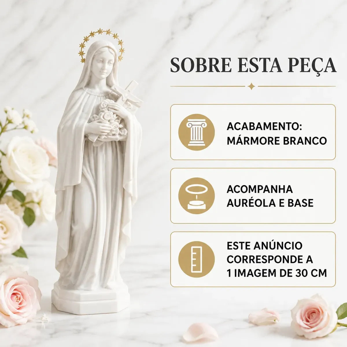 Imagem Santa Teresinha Das Rosas Em Mármore 30cm