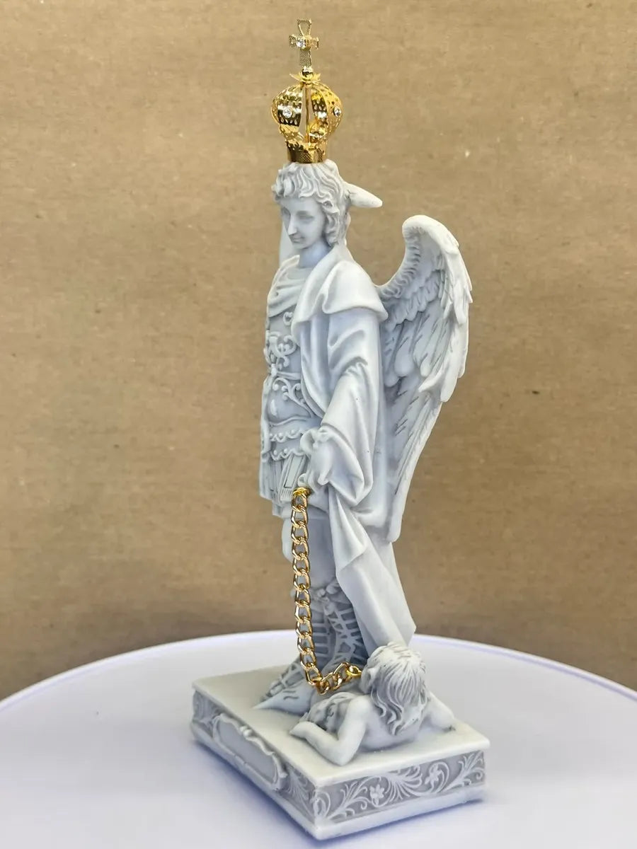 São Miguel Monte Gargano 20cm Mármore Sombreado Com Coroa
