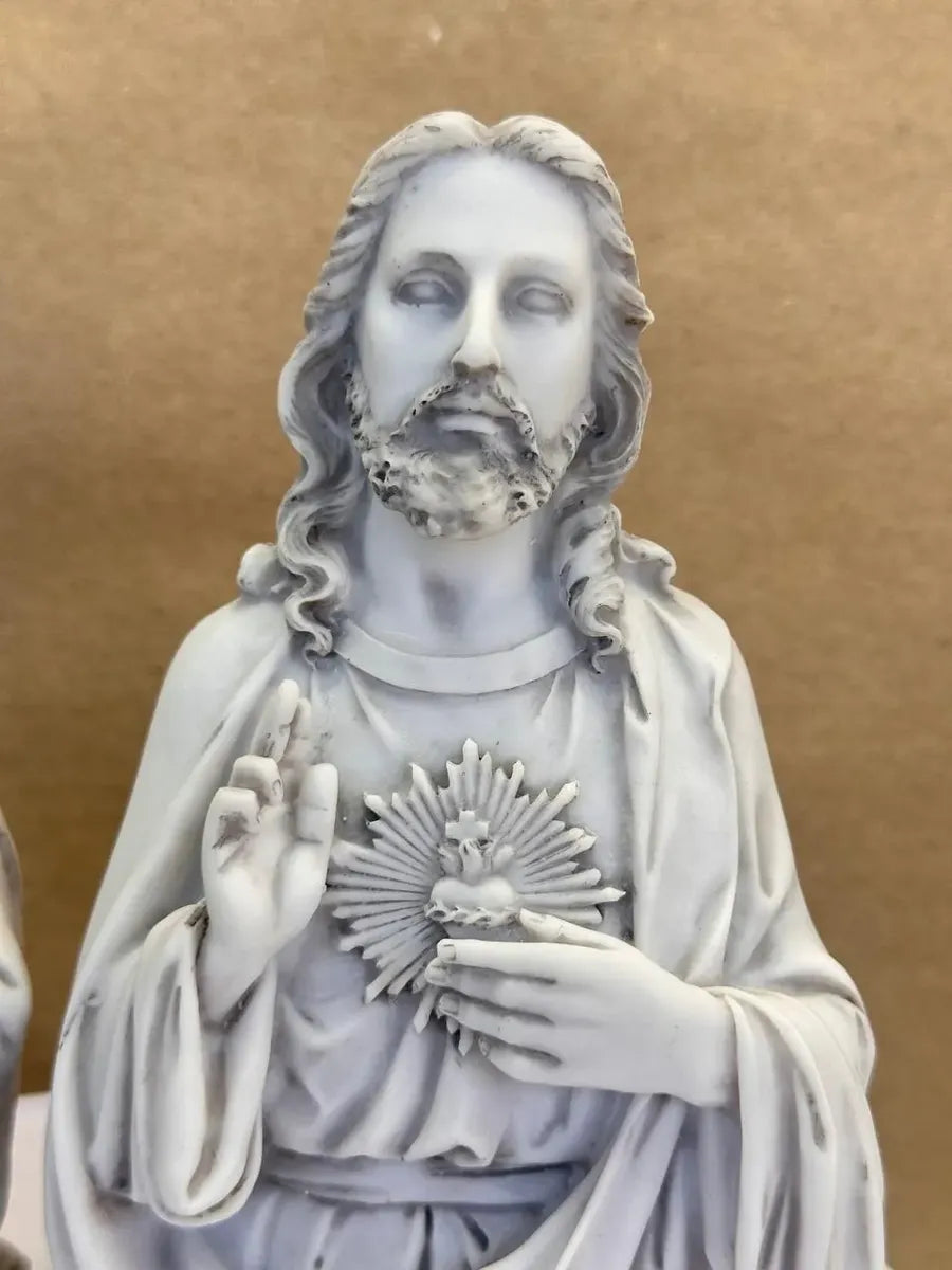Kit Sagrado Coração De Jesus E Maria Busto 15cm Mármore Luxo