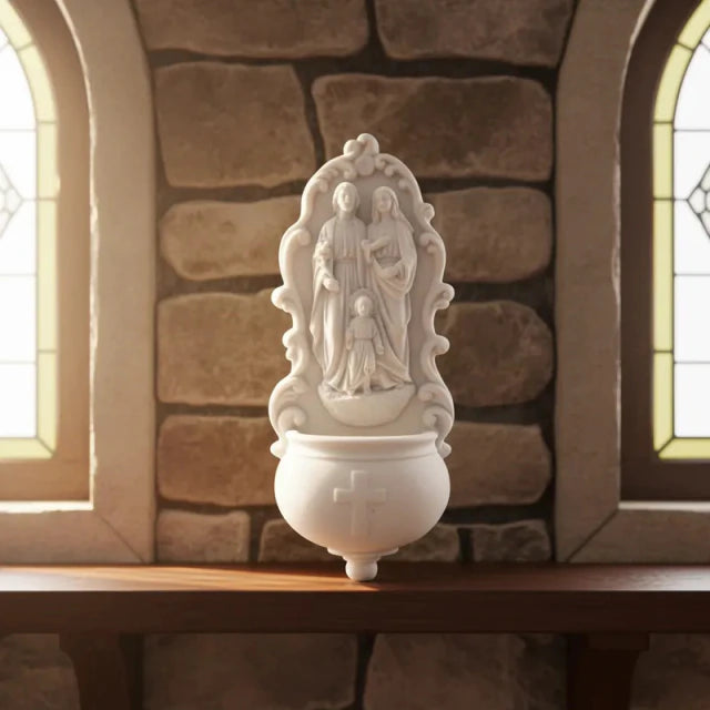 Pia Porta Água Benta Sagrada Família Mármore Maciço 21cm