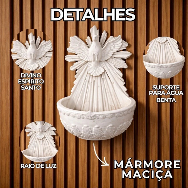Pia Porta Água Benta P/ Parede Divino Espírito Santo Mármore Premium 19 cm