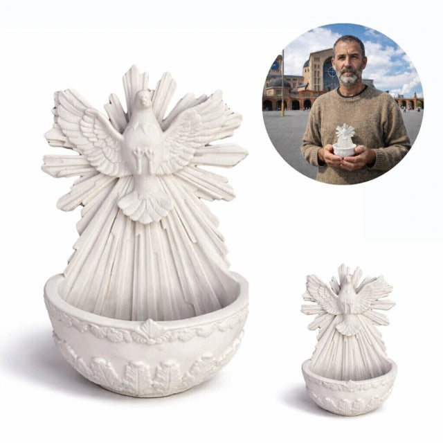 Pia Porta Água Benta P/ Parede Divino Espírito Santo Mármore Premium 19 cm