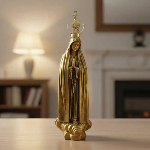Estátua N.S De Fátima 30cm C/ Coroa Ouro Velho