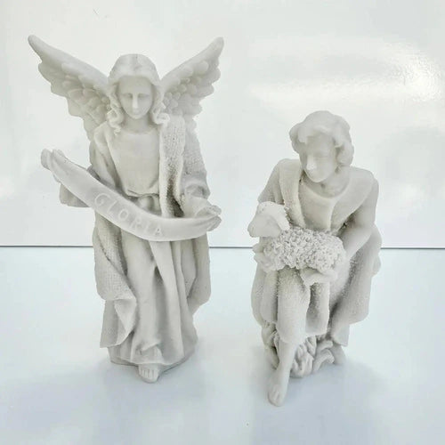 Presépio Com 12 Peças De 15cm Em Mármore Branco Para O Natal