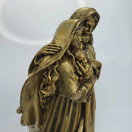 Imagem Sagrada Família Ternura 30cm Ouro Velho Resina Luxo