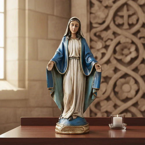 Escultura N.S das Graças Resina 30cm Envelhecida Luxo