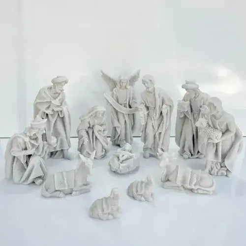 Presépio Com 12 Peças De 15cm Em Mármore Branco Para O Natal