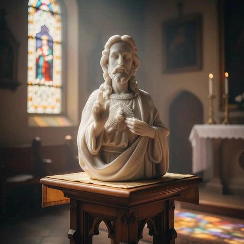 Escultura Sagrado Coração De Jesus 15 Cm Mármore Premium