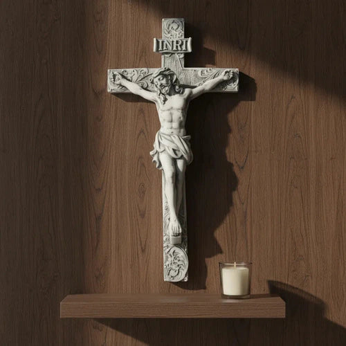 Crucifixo De Parede Mármore Maçico Premium 22 Cm