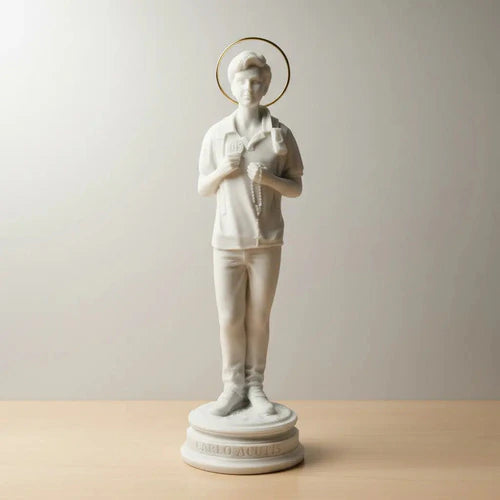 Beato Carlo Acutis 23cm Mármore Maciço C/ Auréola