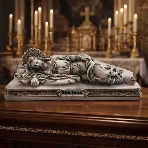 Estátua São José Dormindo com Base 20cm Mármore Maciço
