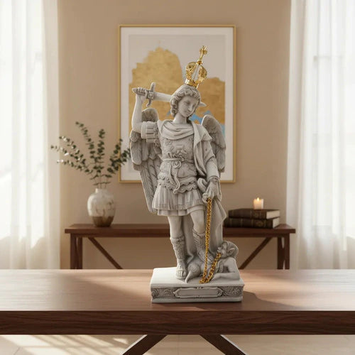 Escultura São Miguel Arcanjo Mármore Tradicional 40cm