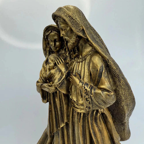 Imagem Sagrada Família Ternura 30cm Ouro Velho Resina Luxo