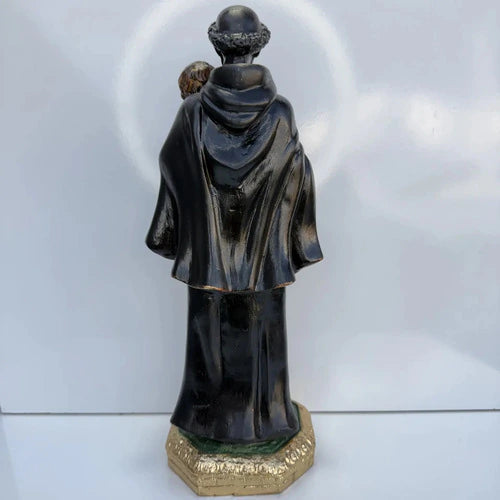 Escultura Imagem São Benedito 30cm Pintura Envelhecida Luxo
