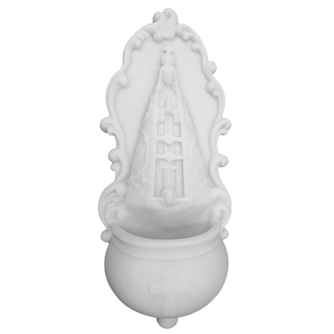 Pia Porta Água Benta com Imagem de N.S Aparecida 20 cm Mármore Maciço