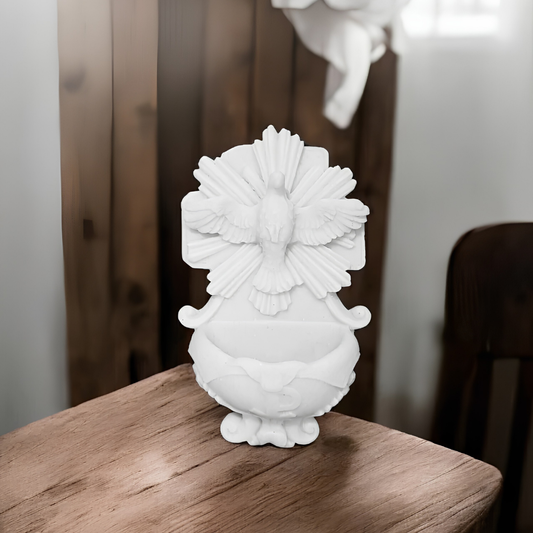 Pia porta água Benta com Imagem Divino Espírito Santo Mármore Maciço 17cm