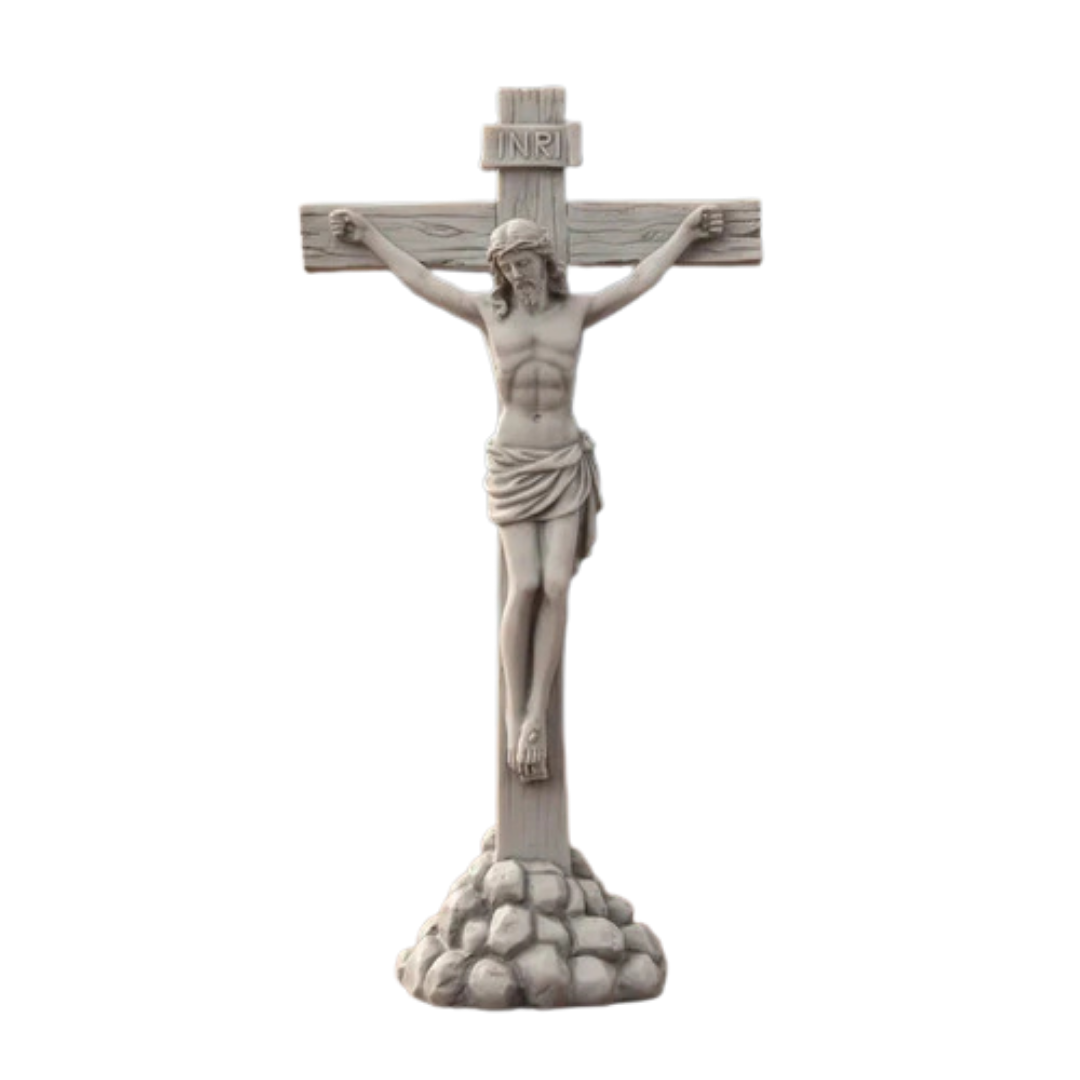 Escultura De Mesa Crucifixo 30cm Mármore Maçico Premium Luxo
