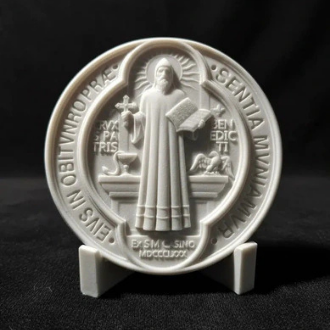 Medalha São Bento 17cm Mármore Premium com Suporte