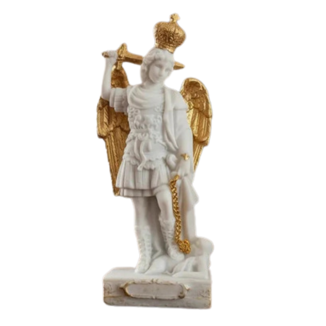 Escultura São Miguel 12cm Mármore com Detalhes Dourados
