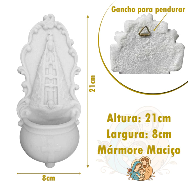 Pia Porta Água Benta com Imagem de N.S Aparecida 20 cm Mármore Maciço